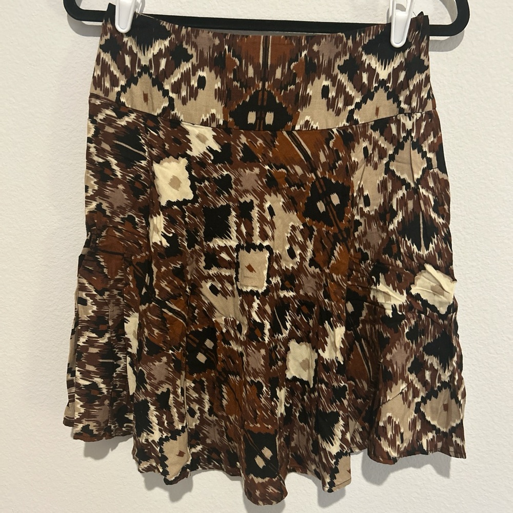 H&M Earth Toned Geometric Patterned Midi Skirt